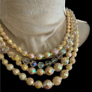 Vintage W Germany Fire Beaded Necklace, Auroras Borealis Necklace & Bracelet
